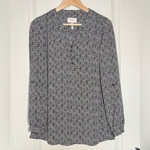 Laundry By Shelli Segal Chevron  Henley Tunic Blouse Classic Office Wear Boho XS